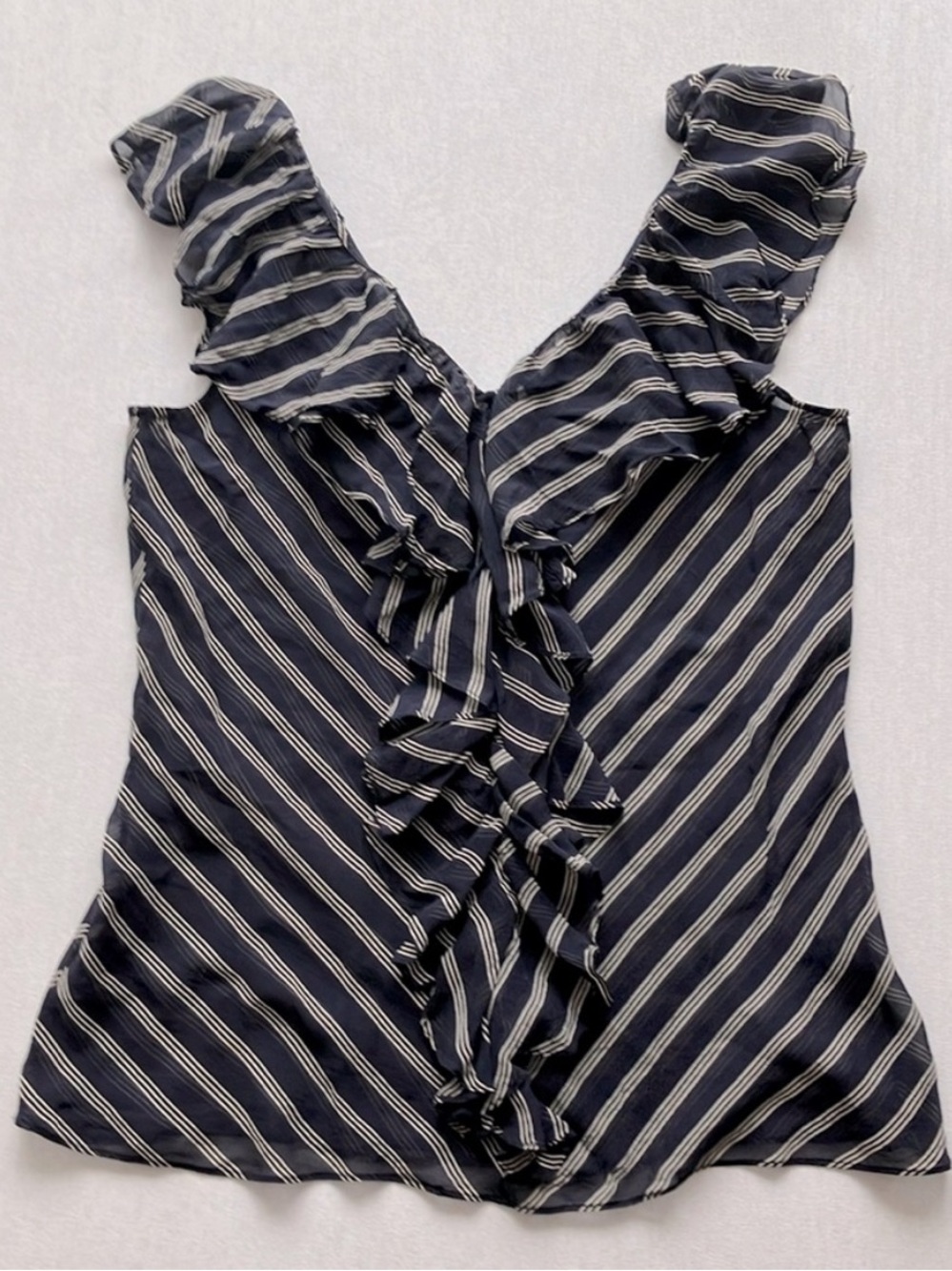 Ralph Lauren Silk Ruffle V-Neck Tank Top - Navy